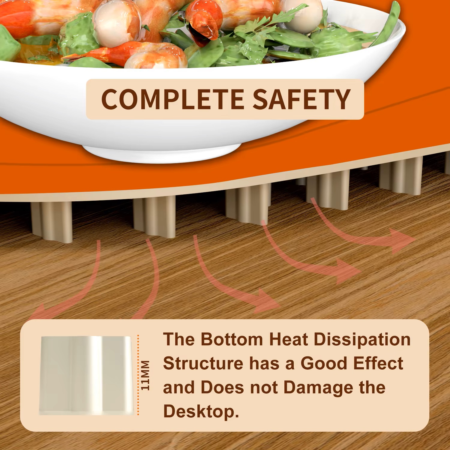Bottom heat dissipation for desktop safety