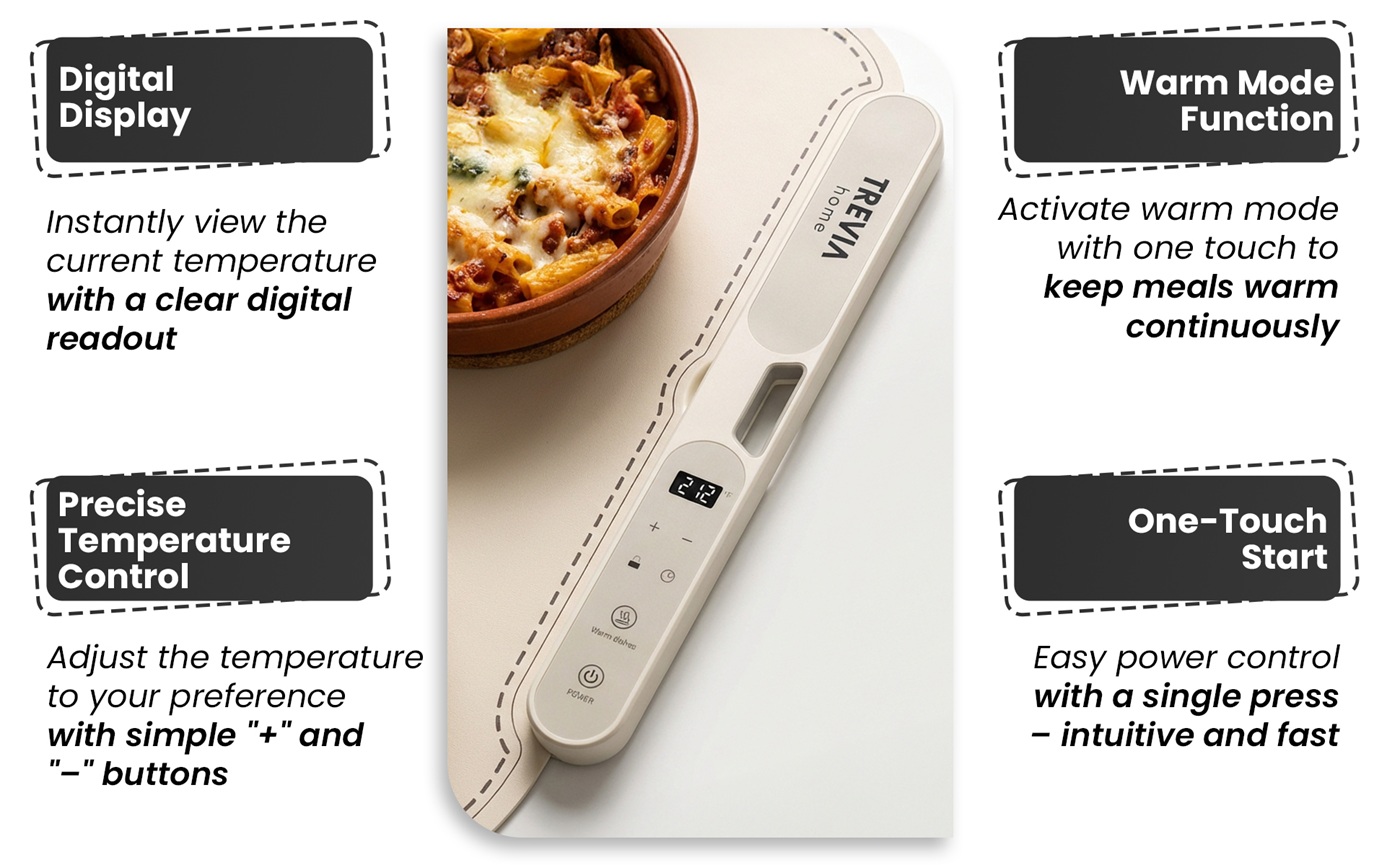 Digital display and control panel on TREVIA HOME warming mat