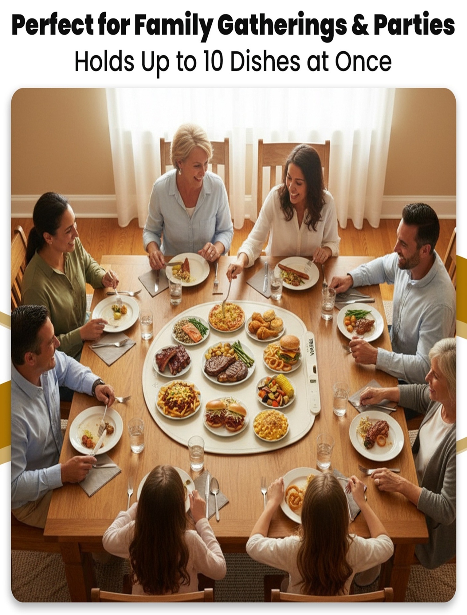 TREVIA HOME food warming mat used during a large family meal