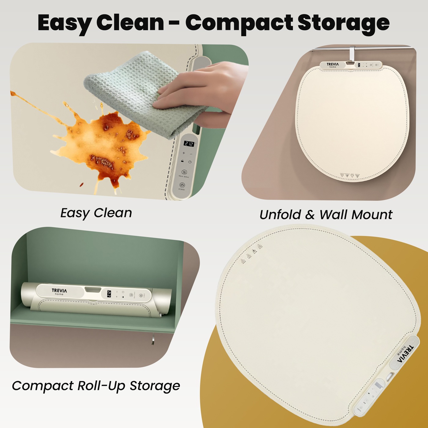 Easy clean and compact roll-up storage for TREVIA HOME warming mat